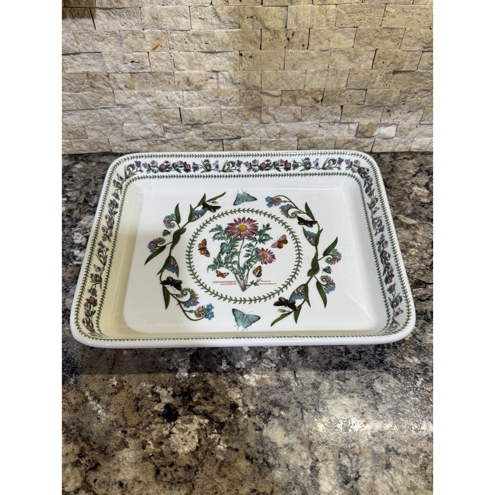 Vintage Portmeirion Botanic Garden Lasagna Dish Chrysanthemum Butterflies Nice